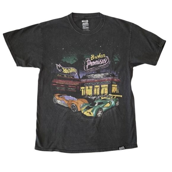 BROKEN PROMISES x Hot Wheels Graphic T-Shirt Black Washed Large - Picture 1 of 7